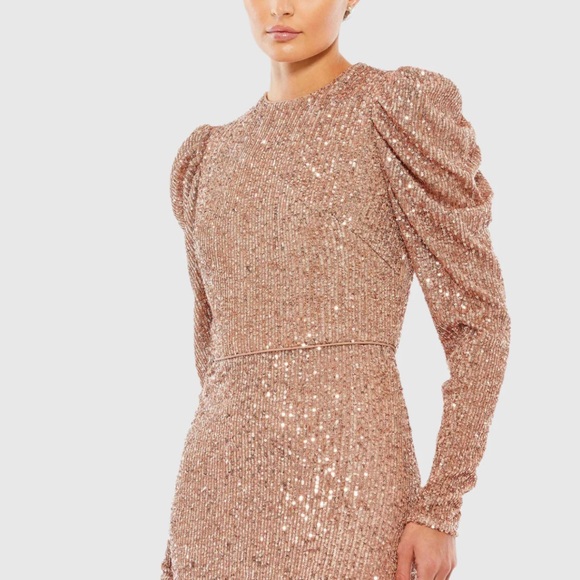 Mac Duggal Sequined High Neck Puff Long Sleeve Column Gown size 10 - Picture 10 of 12